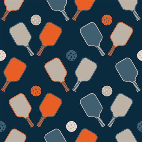 Pickleball game seamless pattern. paddle and balls on the dark blue ...