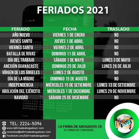 Calendario De Feriados 2021 La Firma De Abogados Costa Rica