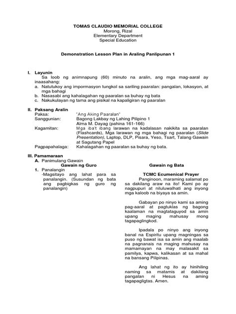 Example Of Semi Detailed Lesson Plan In Araling Panlipunan Printable Templates Free