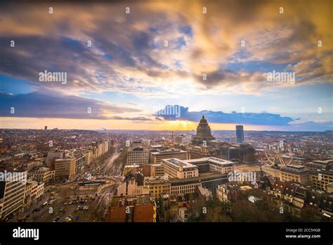 Brussels Belgium Cityscape At Palais De Justice During Dusk Stock