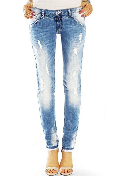 Be Styled Destroyed Jeans Hüftjeans Vintage Röhrenjeans Skinny Hosen Zerissene Low Waist Slimfit