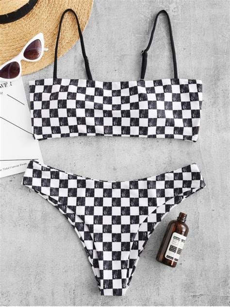 28 OFF 2021 ZAFUL Checkered Cami Bikini Set In MULTI A ZAFUL