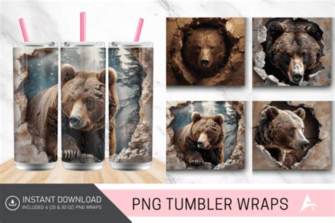 D Bear Wall Hole Tumbler Wrap Graphic By Allisonsuns Creative Fabrica