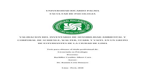 Universidad Ricardo Palma Facultad De Psicologia Pdf Document