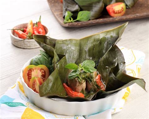 Pepes Ayam Indonesian Steamed Chicken With Banana Leaf Stock Image