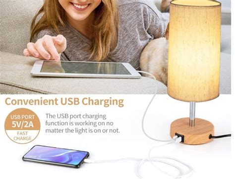 Modern Touch Control Bedside Lamps With USB Port Wood Nightstand Lamps ...