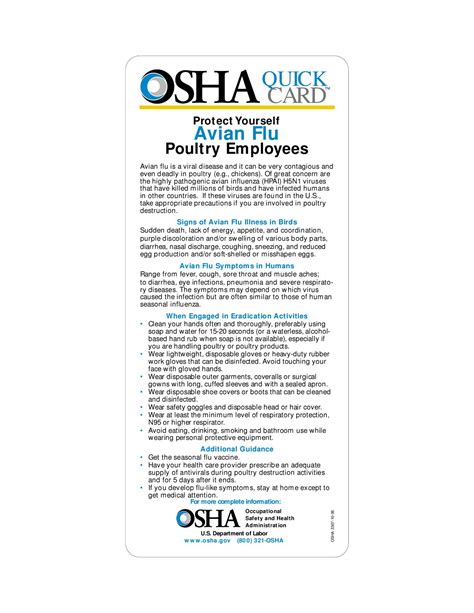 Avian Flu Poultry Employees Quickcard™osha 3307 2006 By Brian