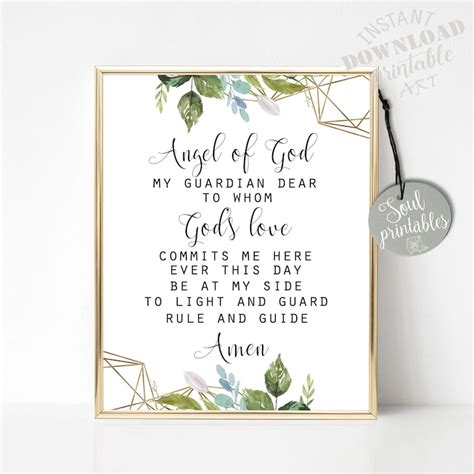 Guardian Angel Prayer Printable Bible Printable Art Prayer Etsy