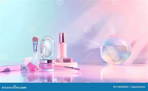 Generative Ai Beauty Background With Facial Cosmetic Products With Empty Copy Space Makeup Skin