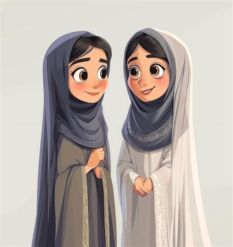 Premium Photo Two Cartoon Arab Girls In Traditional Clothes Isolated