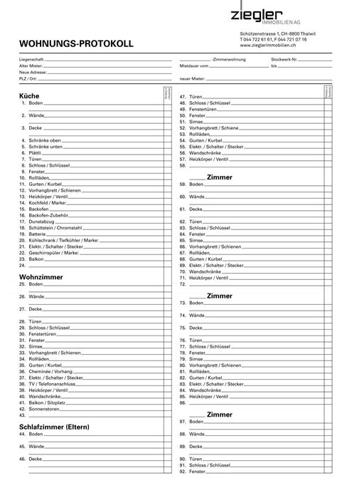 Wohnungs Protokoll Garn 4 Fach Ziegler Immobilien AG