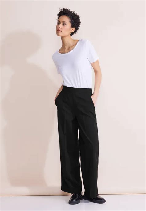 Street One Pantalon En Serg Coupe Ample Pour Femmes En Noir Wide Leg