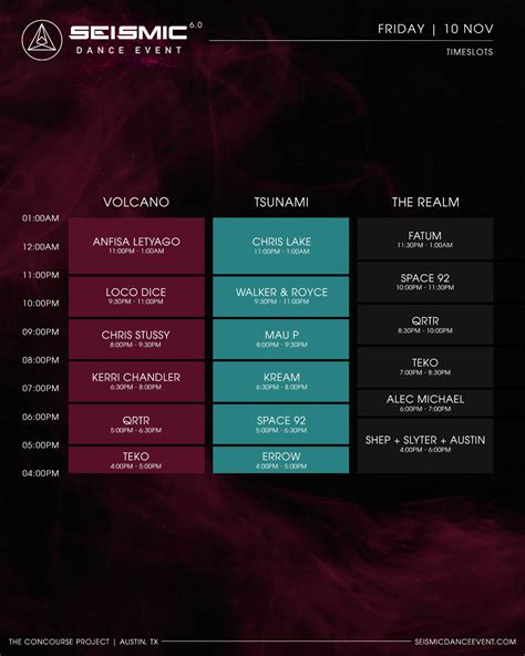 Seismic 60 Time Slots Seismic Dance Event