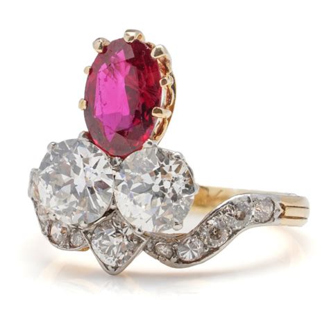 Natural Burmese Ruby And Diamond Trefoil Ring