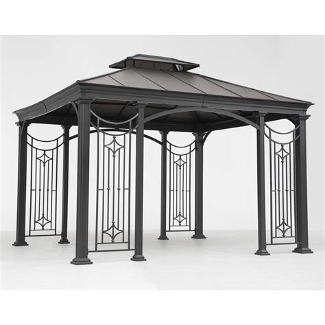 A Black Metal Gazebo On A White Background