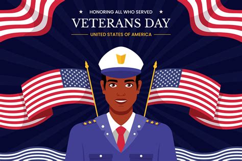 Flat Veterans Day vector illustration. Patriotic holiday on November 11 ...