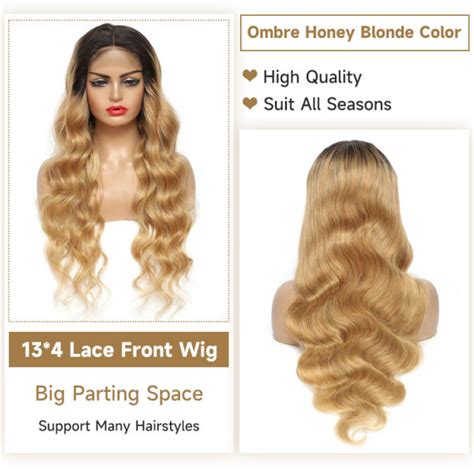 Ombre Honey Blonde Wig 1B 27 Human Hair Lace Front Wig West Kiss Hair