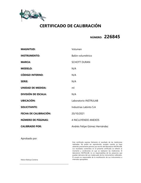 Certificado De Calibración