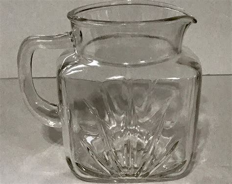 Starburst Pitcher Vintage Federal Clear Glass 1 Quart Square Starburst Star Juice Tea Milk