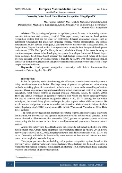 Pdf Convexity Defect Based Hand Gesture Recognition Using Opencv