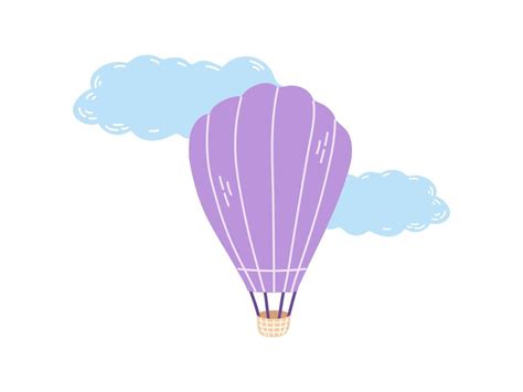 Cute Hand Drawn Hot Air Balloon With Clouds Flat Illustration Isolated
