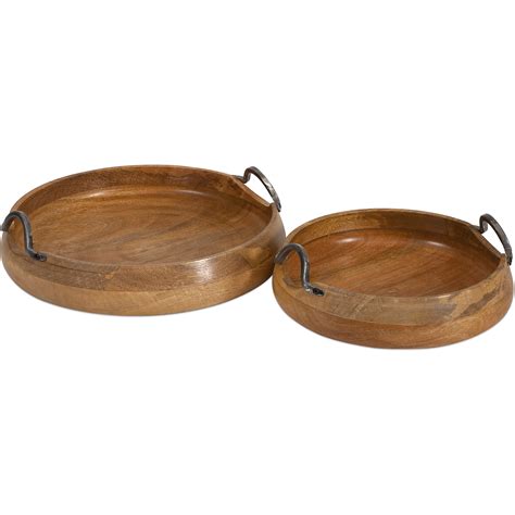 Round Wooden Tray With Handles