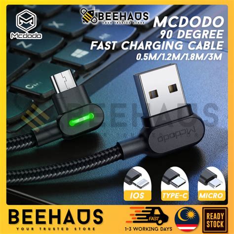 BEEHAUS MCDODO 90 Degree Fast Charging Cable Lightning Micro Usb