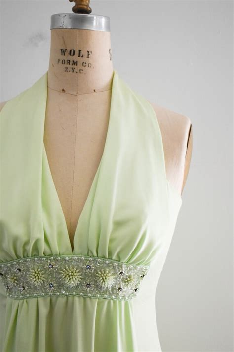 S Jack Bryan Pale Green Beaded Maxi Dress Gem