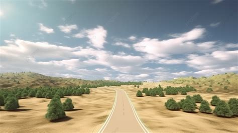 An Animation Shows A Road With Trees And Clouds On It Background, 3d ...