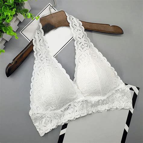 Lnrrabc Wire Free Women Lace Bras Sexy Halfter Bra Beach Suit Female Backless Underwire Crop