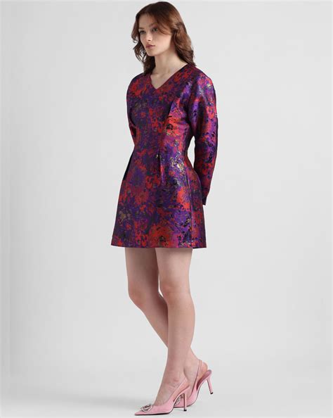 Purple Printed Jacquard Mini Dress