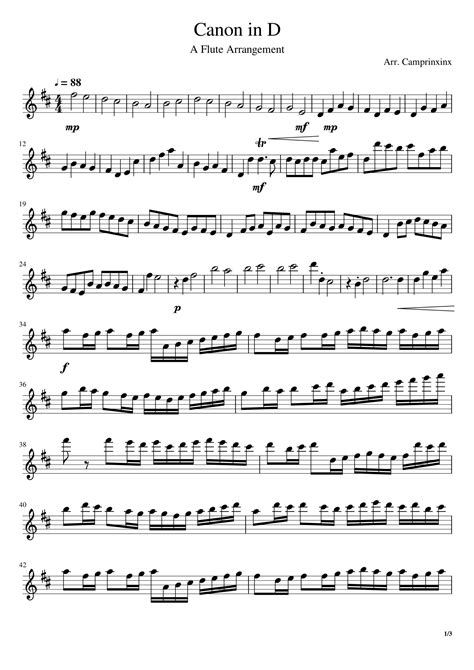 Johann Pachelbel Canon In D Flute Solo Sheet Music