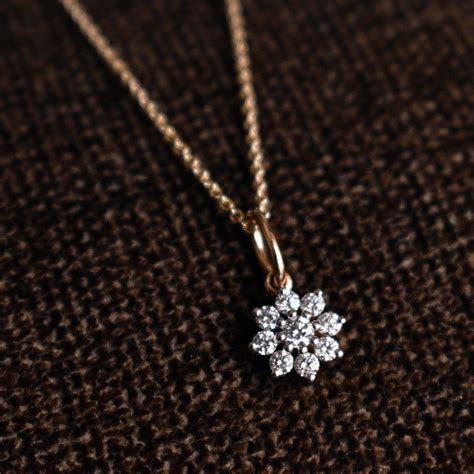 Dainty Diamond Flower Necklace In K Gold For Women Tiny Etsy