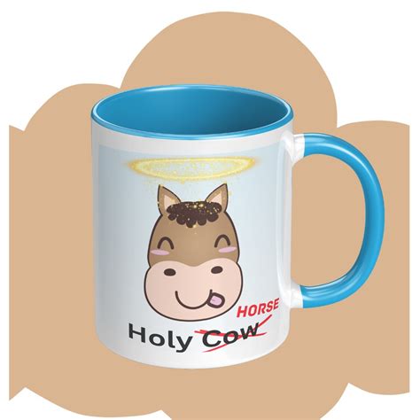 Holy Horse Blue Accent Mug Silly Horse Mug Funny Mugs Horse Etsy