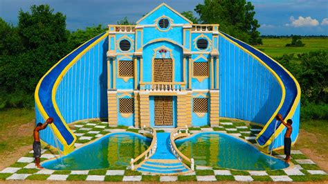 Full Video Build Two Story Classic Mud Villa Twin Water Slide