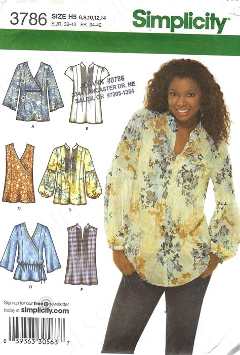 Uncut Simplicity Sewing Pattern 3786 Top Blouse Sewing Pattern Uncut Size 6 To 14 14 22 Ff Uncut