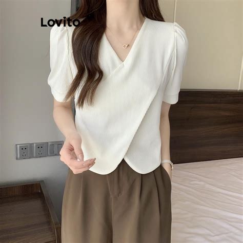 Lovito Casual Plain Basic T Shirt For Women LNE42258 Shopee Malaysia