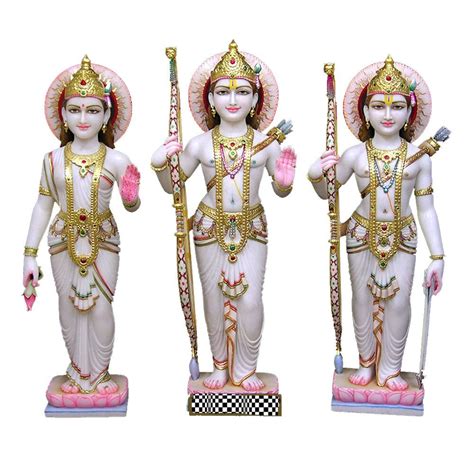 Painted Hindu White Marble Ram Darbar Statue For Worship Size 2