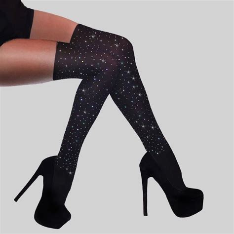 Sexy Womens Tights Brilliant Stockings Sparkle Pantyhose Women Splicing Stockings Rhinestone