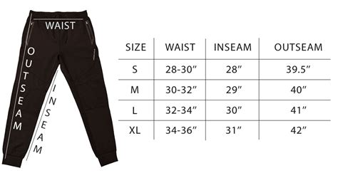 Jogger Pants Size Chart