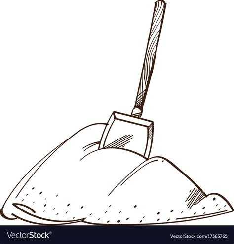 Monochrome Shovel In A Pile Of Snow Isolated Vector Image