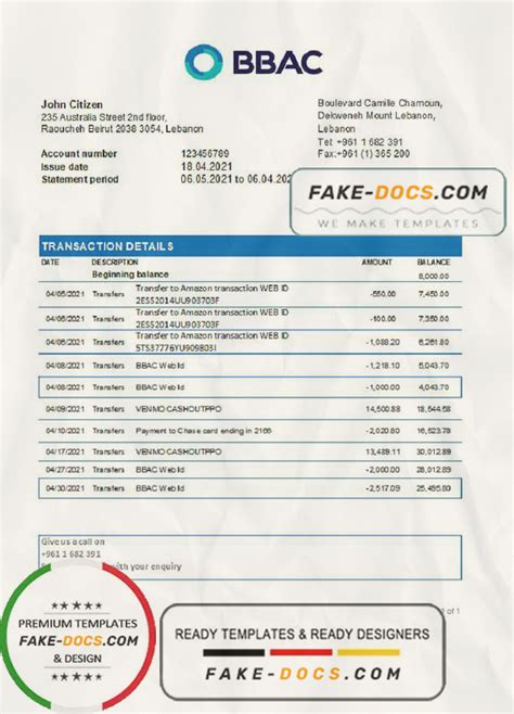 Lebanon Bbac Bank Statement Easy To Fill Template In Xls And Pdf File