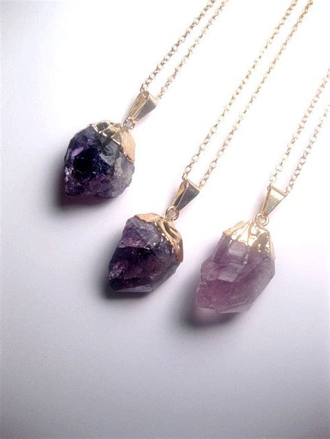 Amethyst Necklace Raw Amethyst Gold Necklace Amethyst Etsy