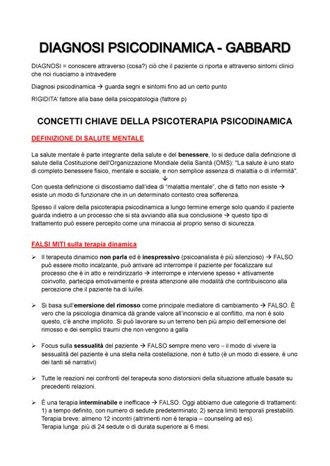 Appunti Lezioni Riassunto Gabbard Diagnosi Conoscere Attraverso