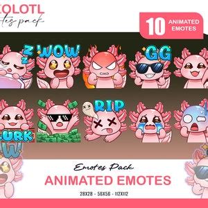 Cute Axolotl Pack Animated Emotes Bundle Axolotl Twitch Discord