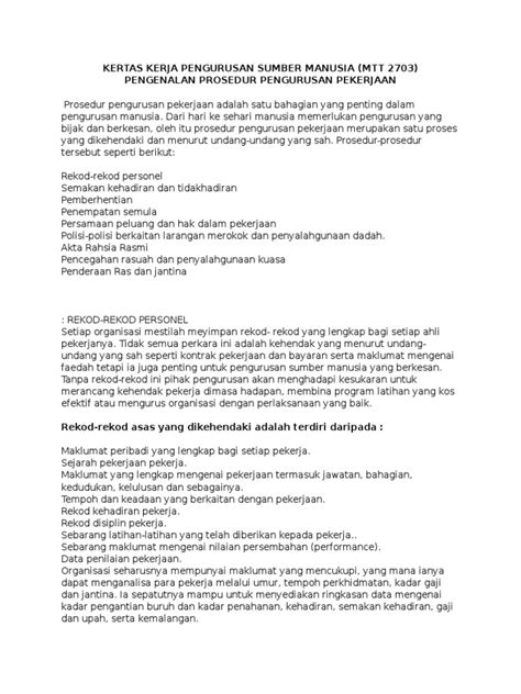 Kertas Kerja Pengurusan Sumber Manusia Pdf