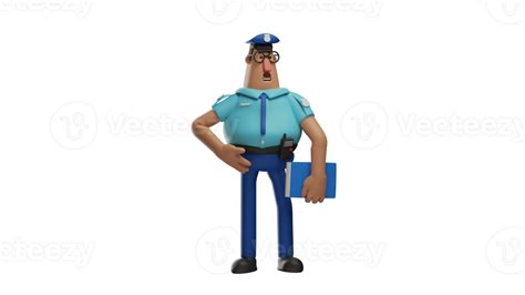 3d Illustration Beau Police 3d Dessin Animé Personnage Police Porter