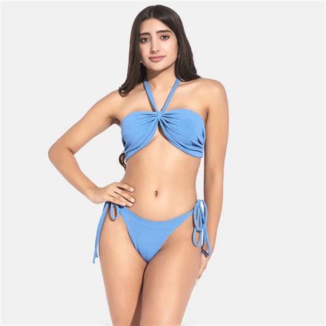 Buy Secrets By ZeroKaata Women Ribbed Halter Beach Wear Swim Bikini Set