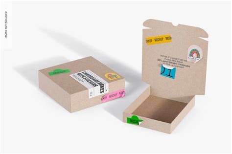 Cajas De Cart N Con Mockup De Pegatinas Abiertas Y Cerradas Archivo