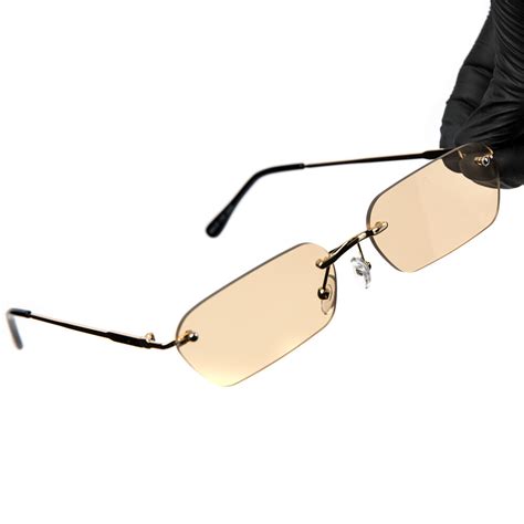 Mens Rimless Gold Frame Brown Tint Sunglasses